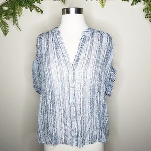 Anthropologie Blue and White Striped V-Neck Blouse
